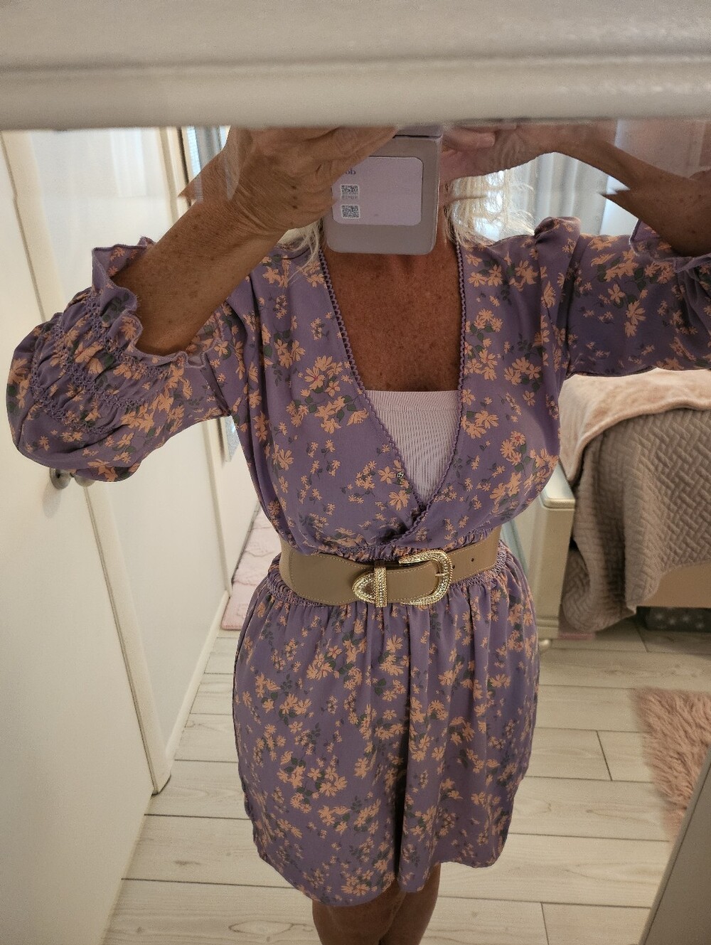 Wayf Lavender Floral V-Neck Smocked Waist Dress